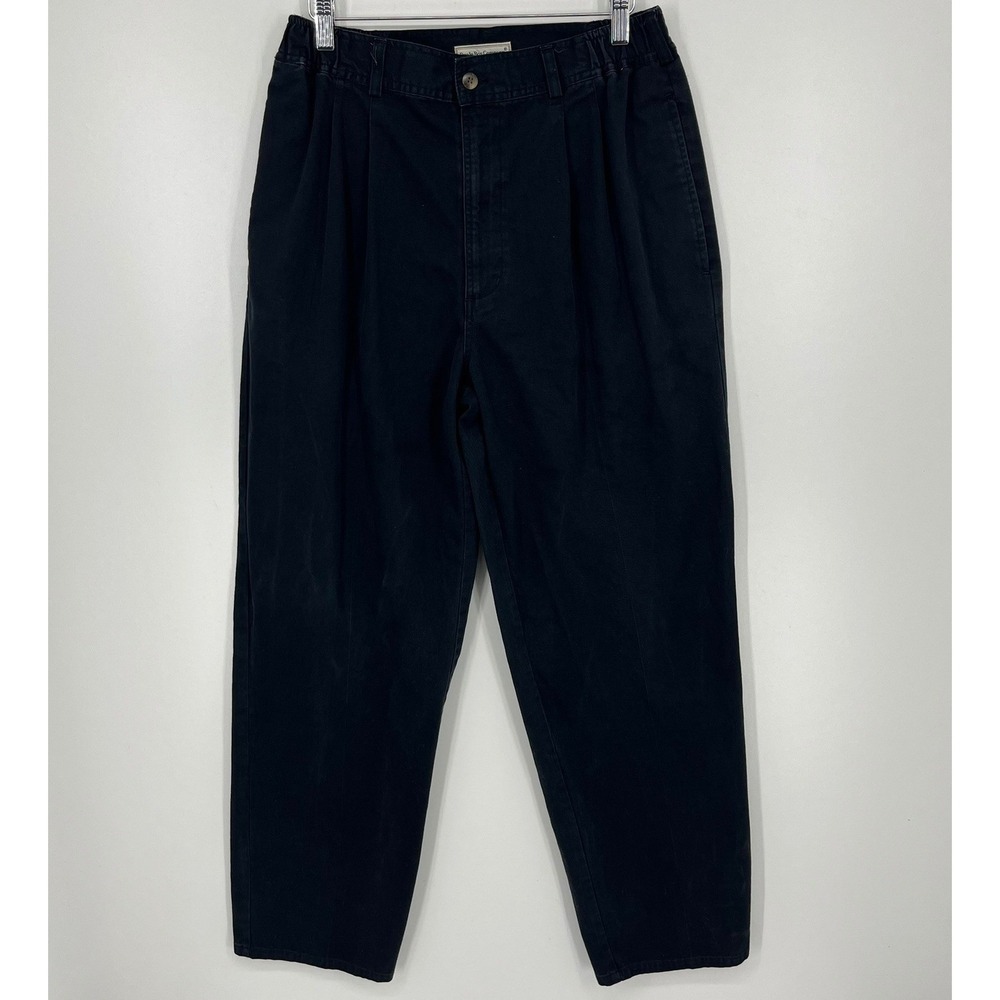 Bugle Boy Company Basics Mens Black Pleated Elastic Waist Cotton Pants 32x32